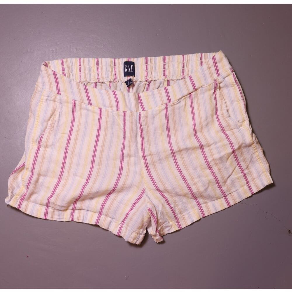 GAP Linen Blend Women's Striped Shorts XL White Pink Yellow Casual Summer